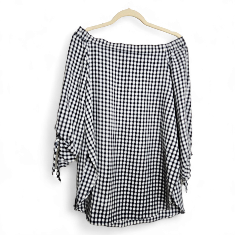 Tibi Womens Off-the-Shoulder Tie Cuff Gingham Blouse Tunic Top Size 4 Cottage
